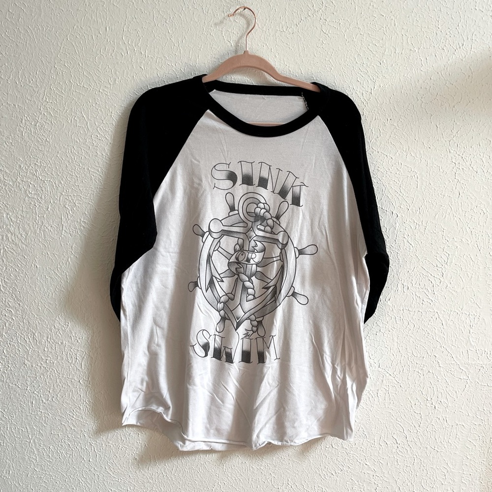 Hot Topic Sink or Swim 3/4 tee size XL black and white